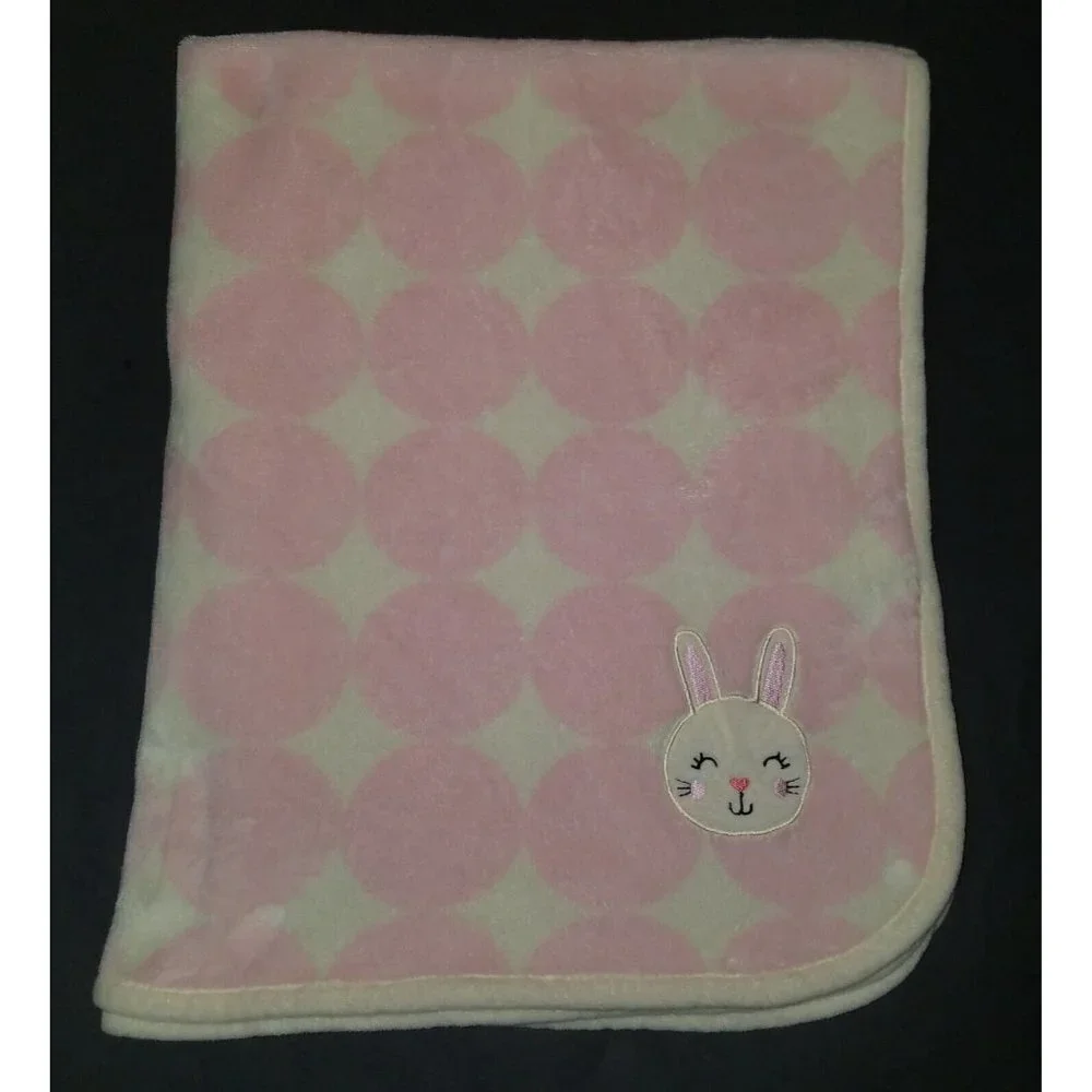 Forever Baby Pink White Bunny Rabbit Blanket Soft Fleece Lovey Girl Polka Dot